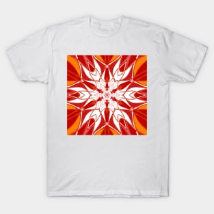 Cartoon Mandala Flower Red Orange and White T-Shirt